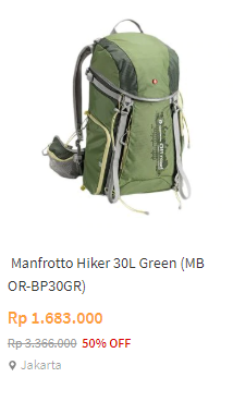 ManfrManfrotto Hiker 30 L Green (MB OR-BP30GR)otto Tas Gunung